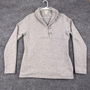 Magellan Sportswear Womens Gray Shawl Collar Button Pullover Sweater Fleece L Lg